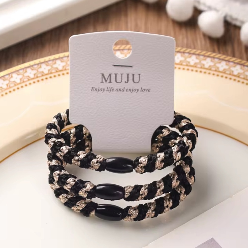 Gold/Black Twisted Thick Hair Tie, Set of 3 on Card